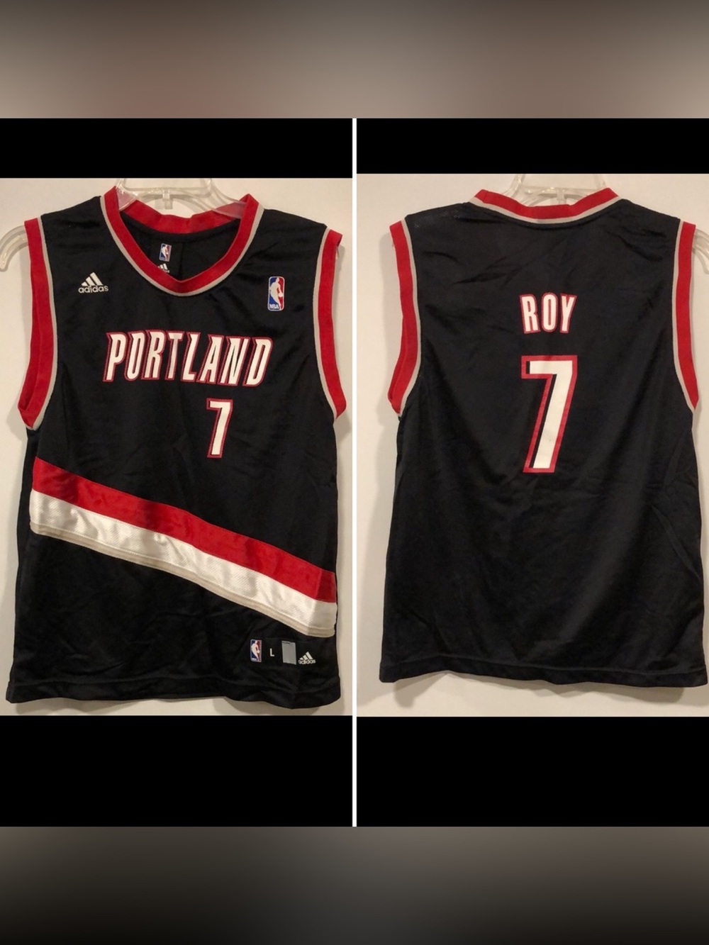 Adidas Portland Blazers Brandon Roy Jersey Black #7 NBA Basketball kids L 14-16